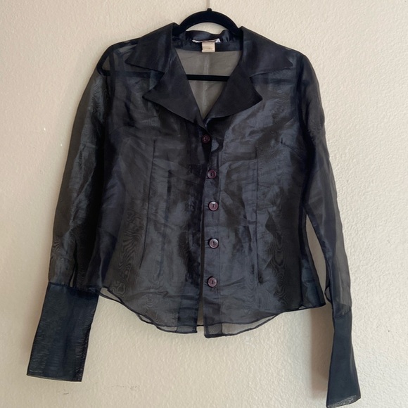 Vintage Sheer Button Front Top with Large Cuffs, Size Medium - Picture 5 of 5